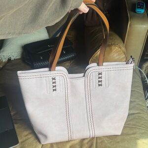Montana West Women’s Light Pink Tote Bag with Contrast Brown Leather Handles